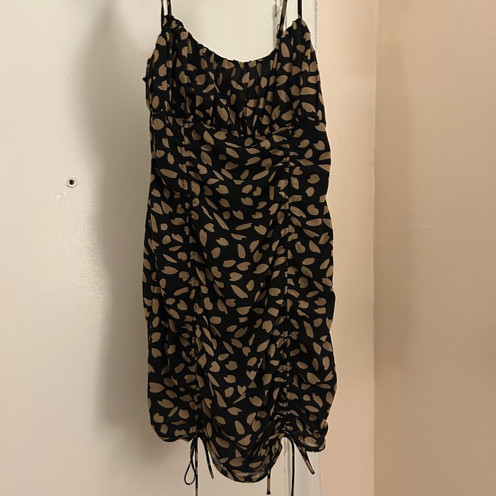 Black and Brown Ruched Fitted Mini Dress